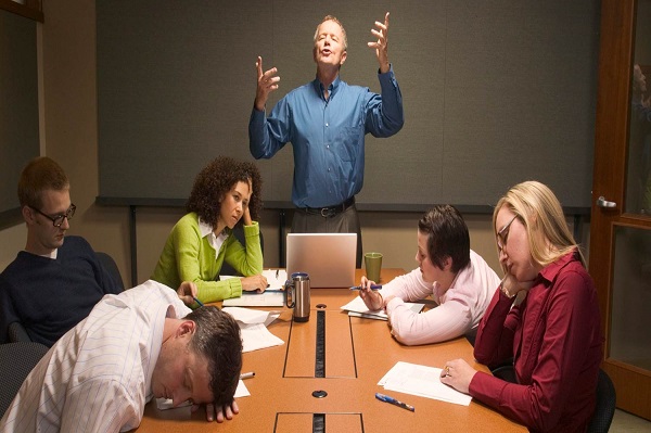People Getting Bored in Meeting and Presenter Speaking