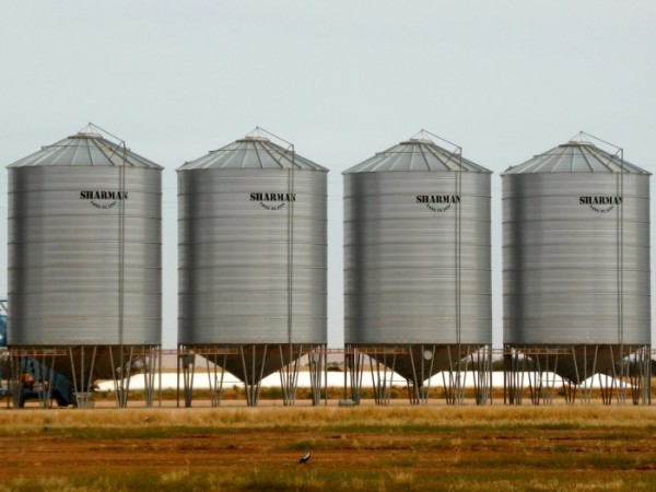 Four Grain Storage Silos with Wide Base